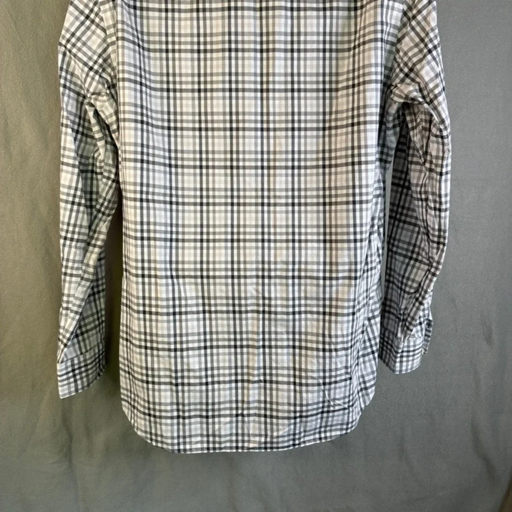 Banana Republic Camden Fit Plaid Non-Iron Cotton Shirt Mens Lg Grey Black White